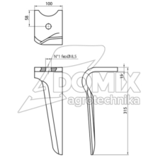 Ząb brony 100x15 mm lewy 46000151 Kverneland