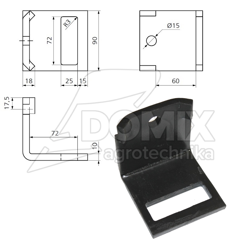 Uchwyt zęba 70x12mm na ramę 60x60mm AF7012/60